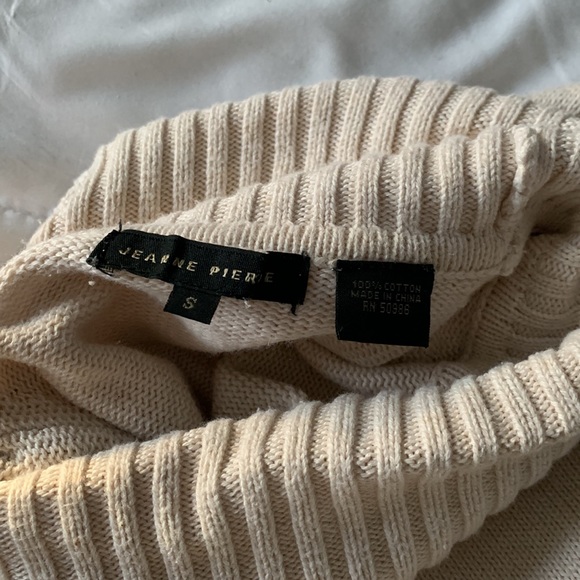 Cream Beige Turtleneck Sweater 100% Cotton Lightweight Sweater for Spring & Fall - Picture 4 of 4